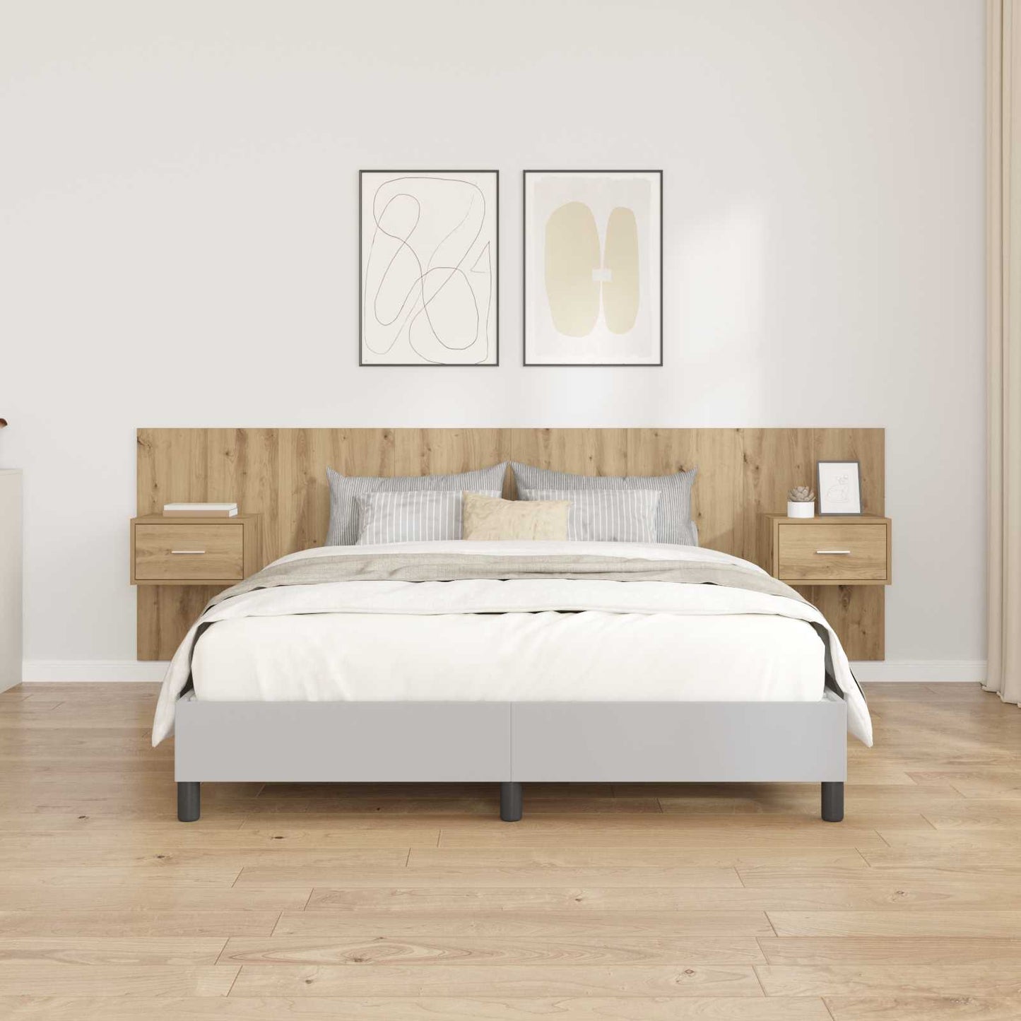 Testata con Comodino 3 pcs Rovere artigianale Legno multistrato