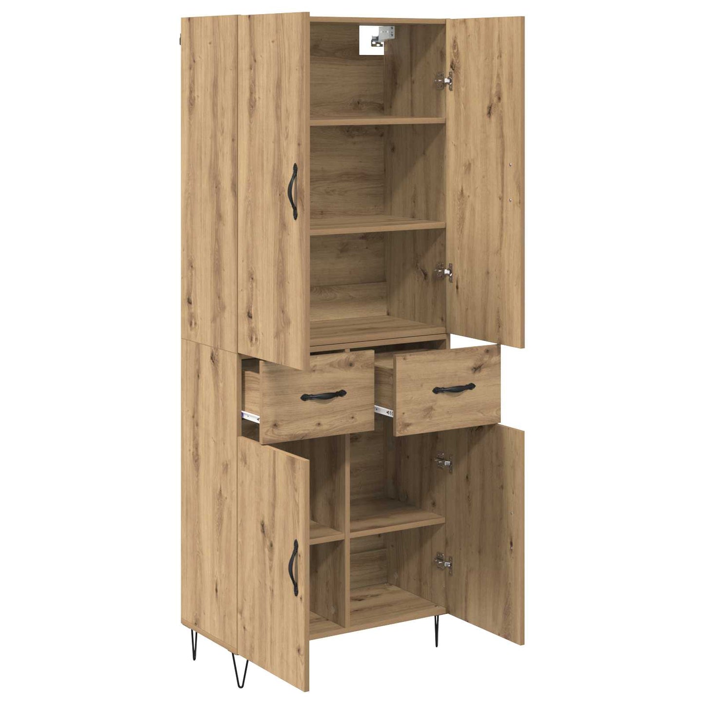 Credenza 2 pcs Rovere artigianale Legno ingegnerizzato e vetro