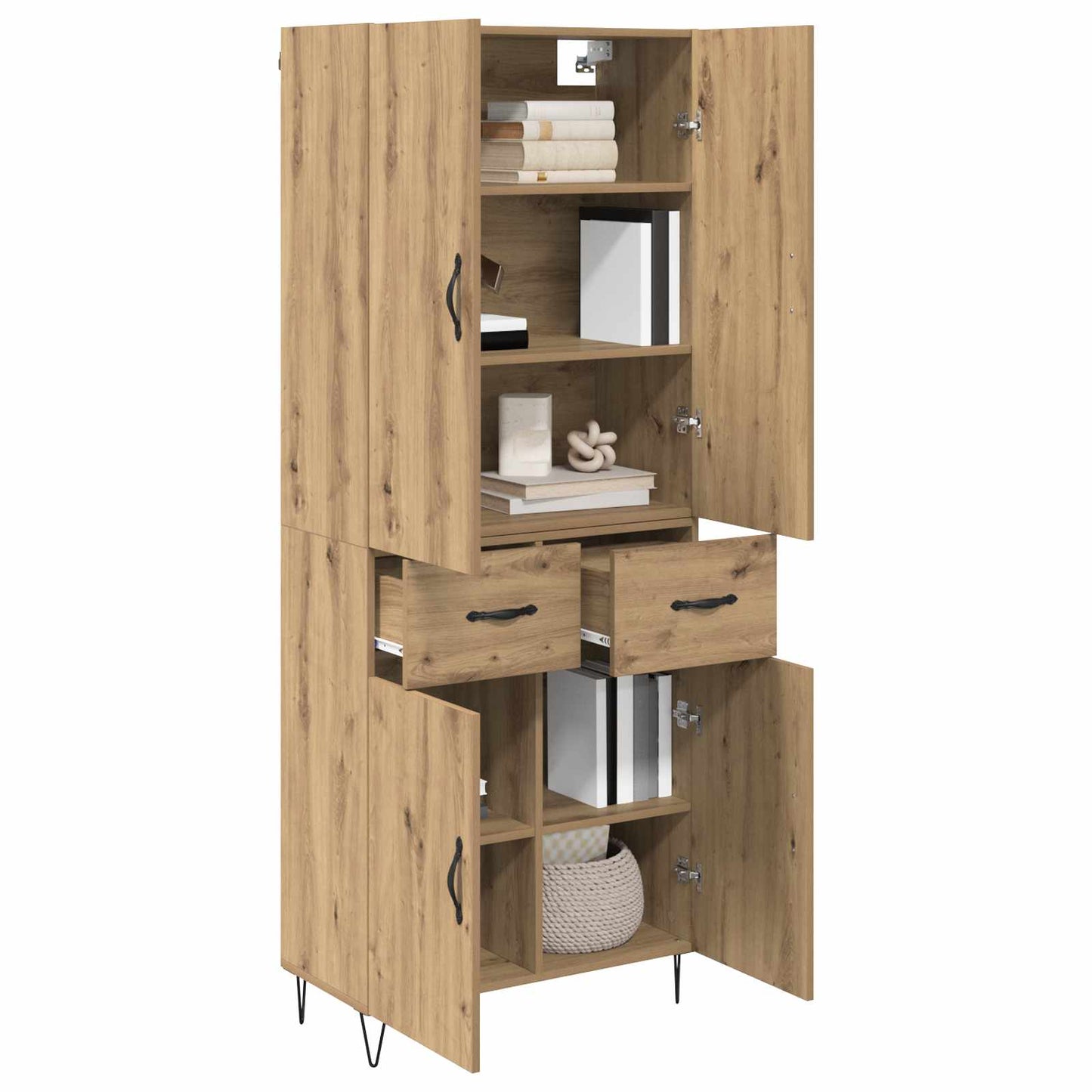 Credenza 2 pcs Rovere artigianale Legno ingegnerizzato e vetro