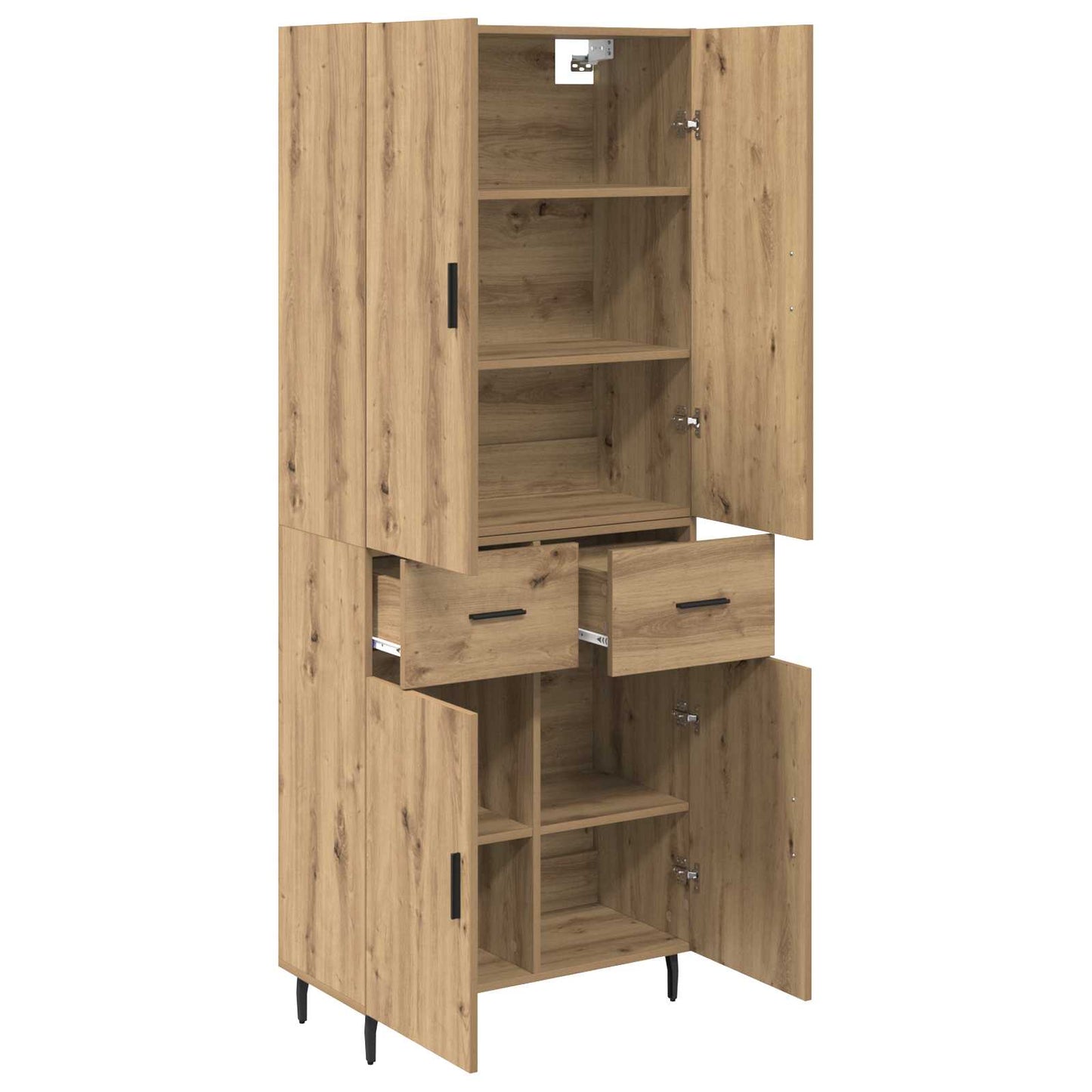 Credenza 2 pcs Rovere artigianale Legno Stratificato e Vetro