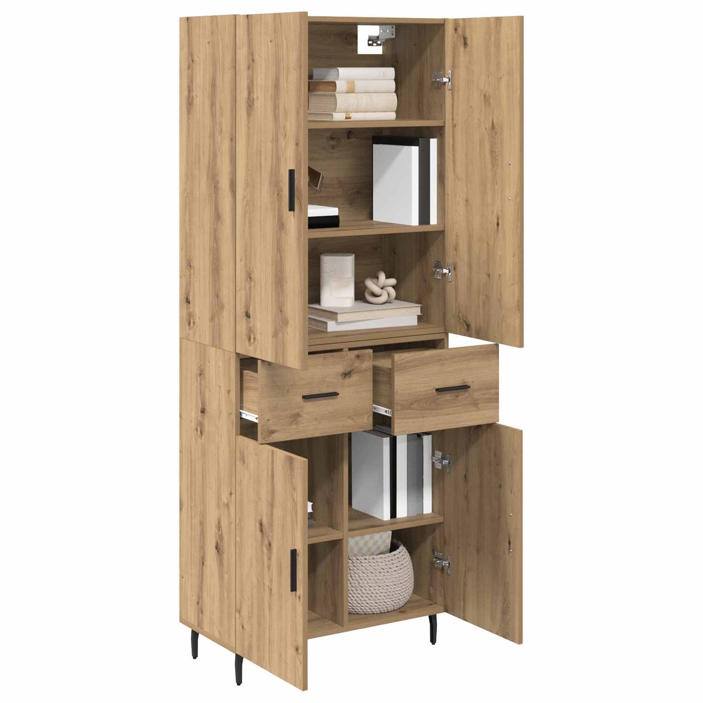 Credenza 2 pcs Rovere artigianale Legno Stratificato e Vetro