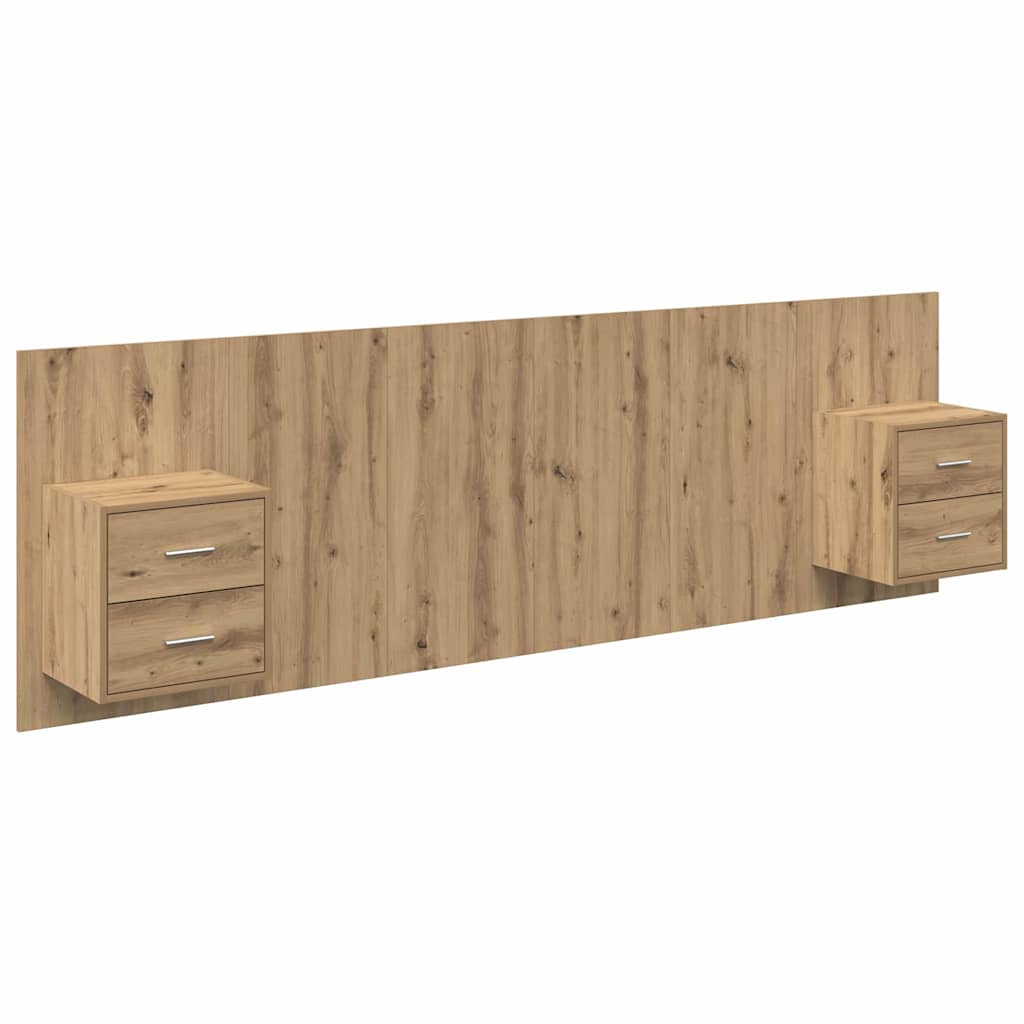 Testata con Comodino 3 pcs Rovere artigianale Legno multistrato