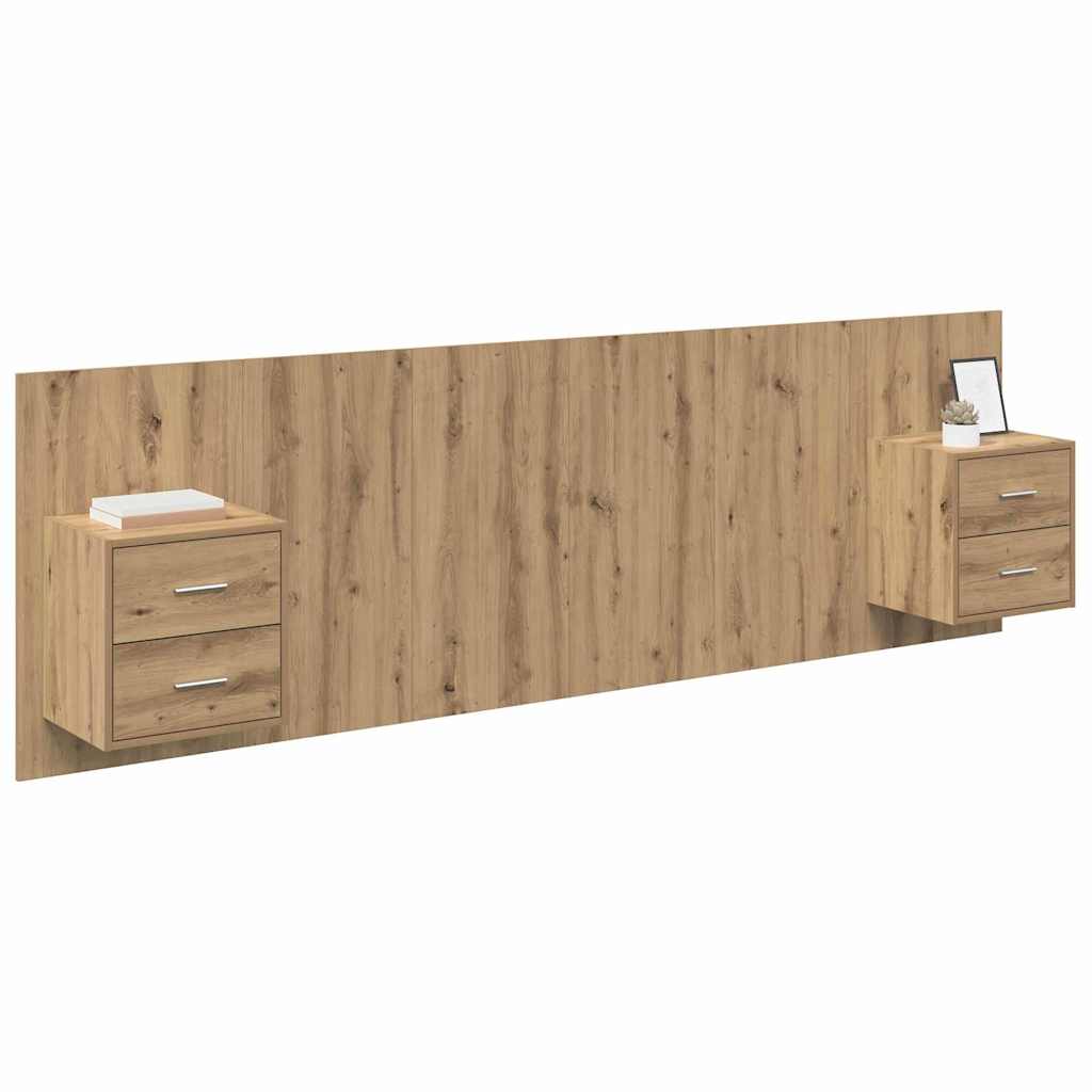 Testata con Comodino 3 pcs Rovere artigianale Legno multistrato