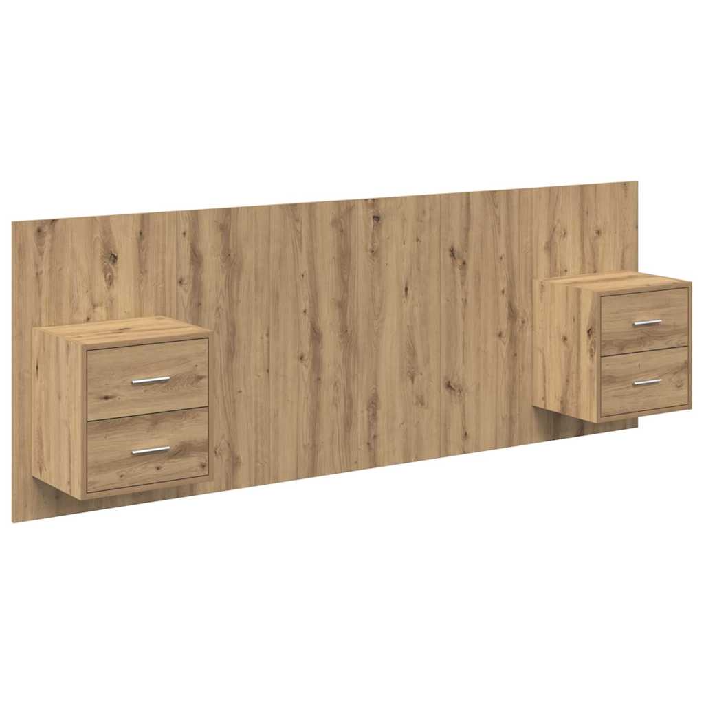 Testata con Comodino 3 pcs Rovere artigianale Legno multistrato