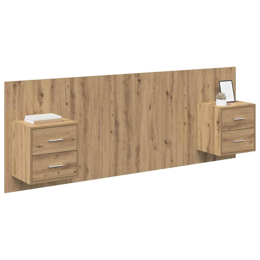 Testata con Comodino 3 pcs Rovere artigianale Legno multistrato