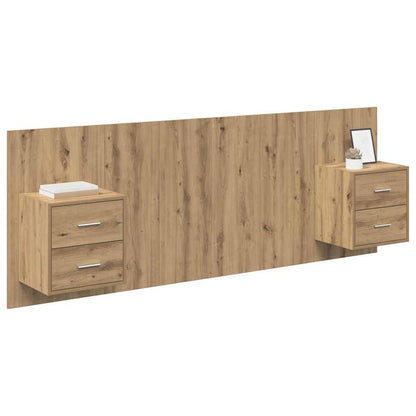 Testata con Comodino 3 pcs Rovere artigianale Legno multistrato