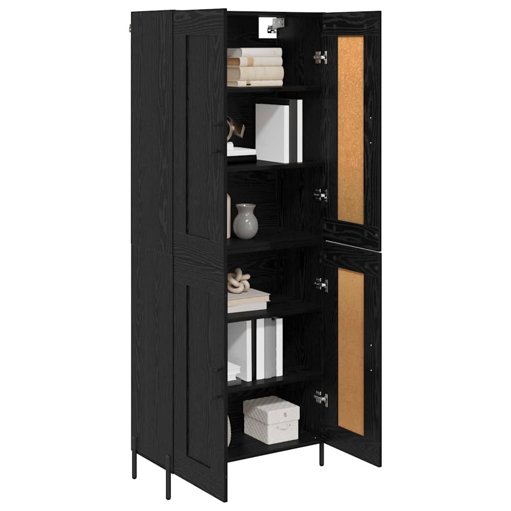 Credenza 2 pcs Rovere Nero Legno multistrato