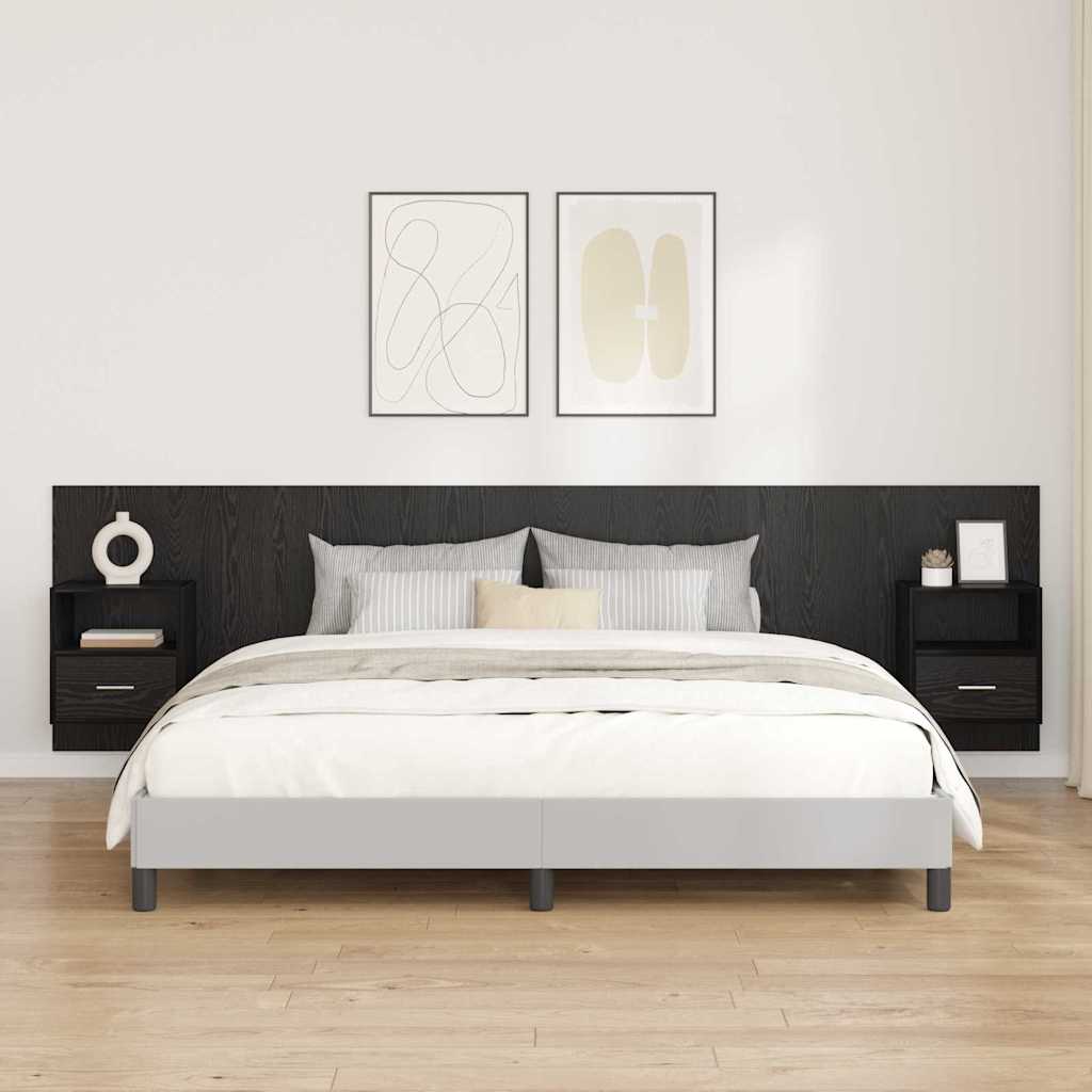 Testata con Comodino 3 pcs Rovere Nero Legno multistrato