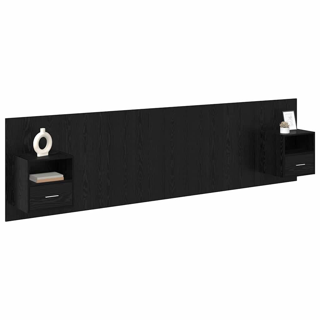 Testata con Comodino 3 pcs Rovere Nero Legno multistrato