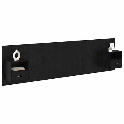 Testata con Comodino 3 pcs Rovere Nero Legno multistrato