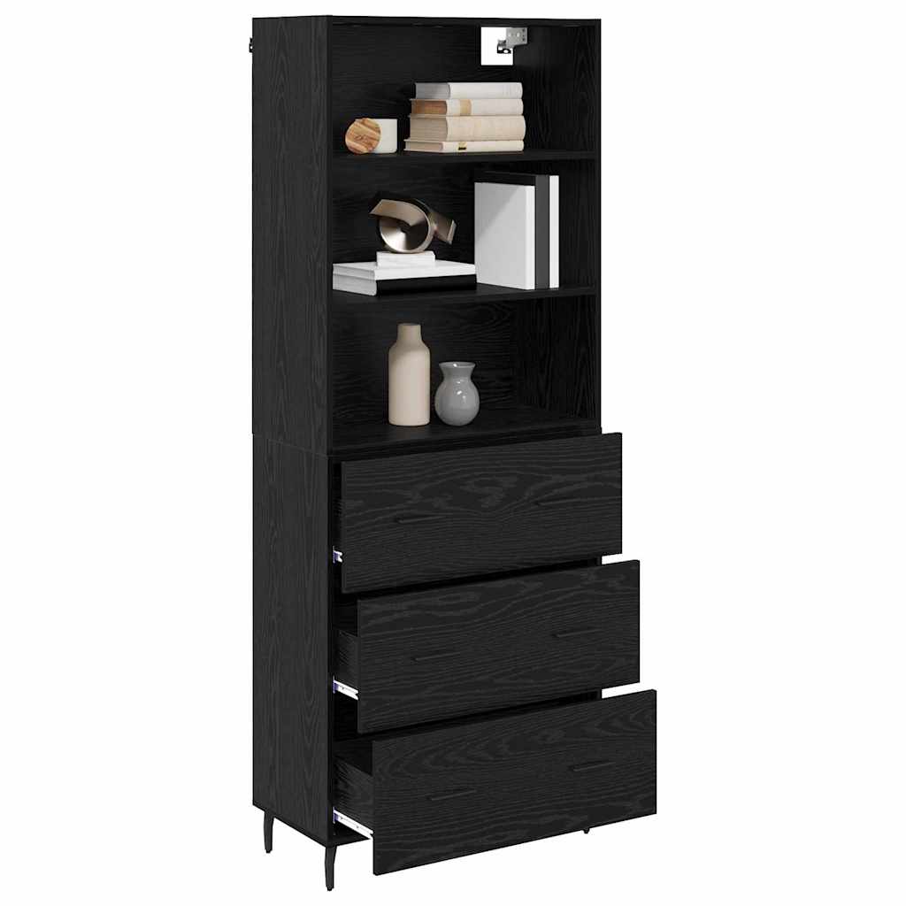 Credenza con cassetto Rovere Nero 69,5 x 34 x 180 cm