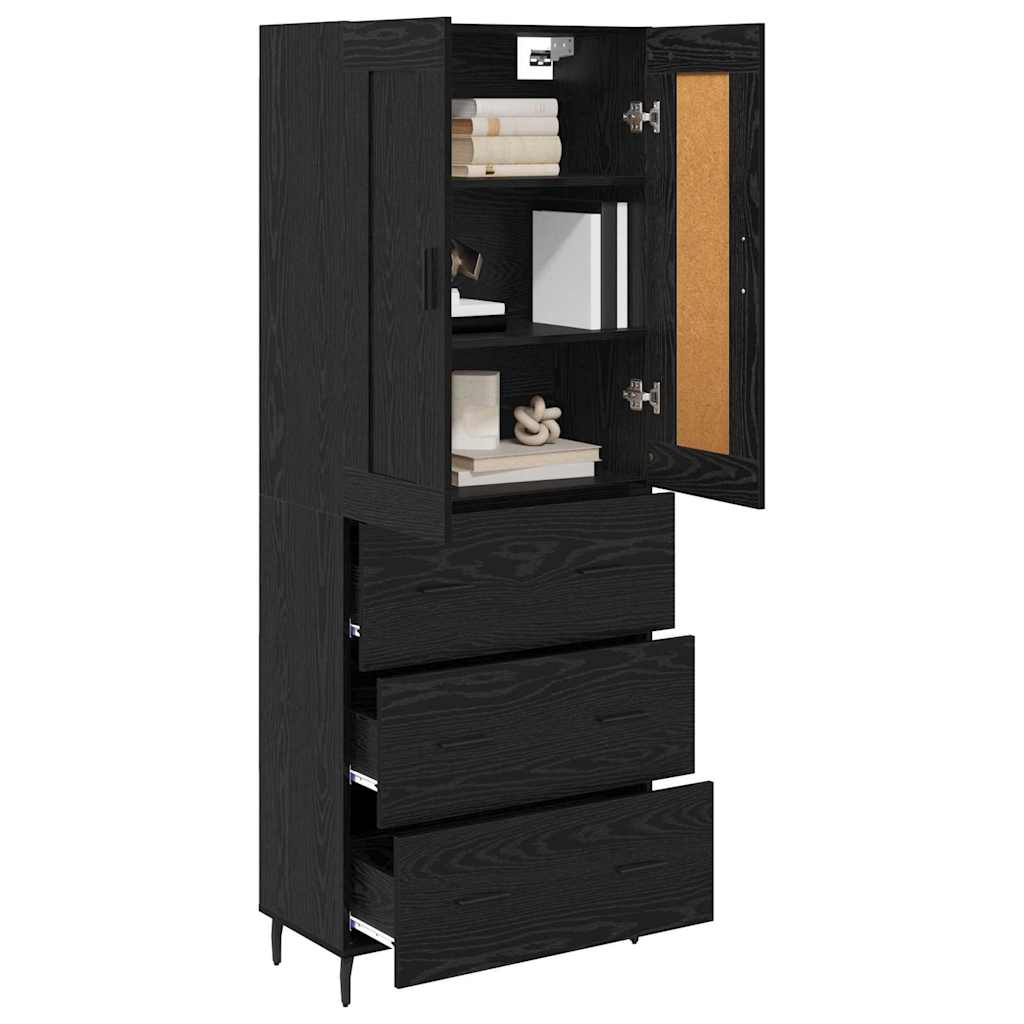 Credenza con cassetto 2 pcs Rovere Nero Legno multistrato