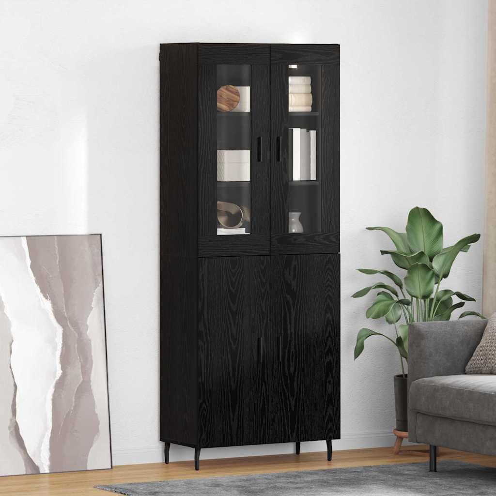 Credenza 2 pcs Rovere Nero Legno Stratificato e Vetro