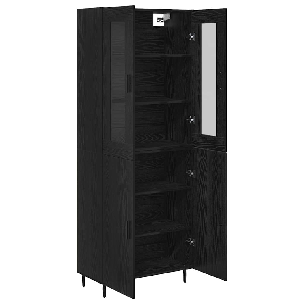 Credenza 2 pcs Rovere Nero Legno Stratificato e Vetro
