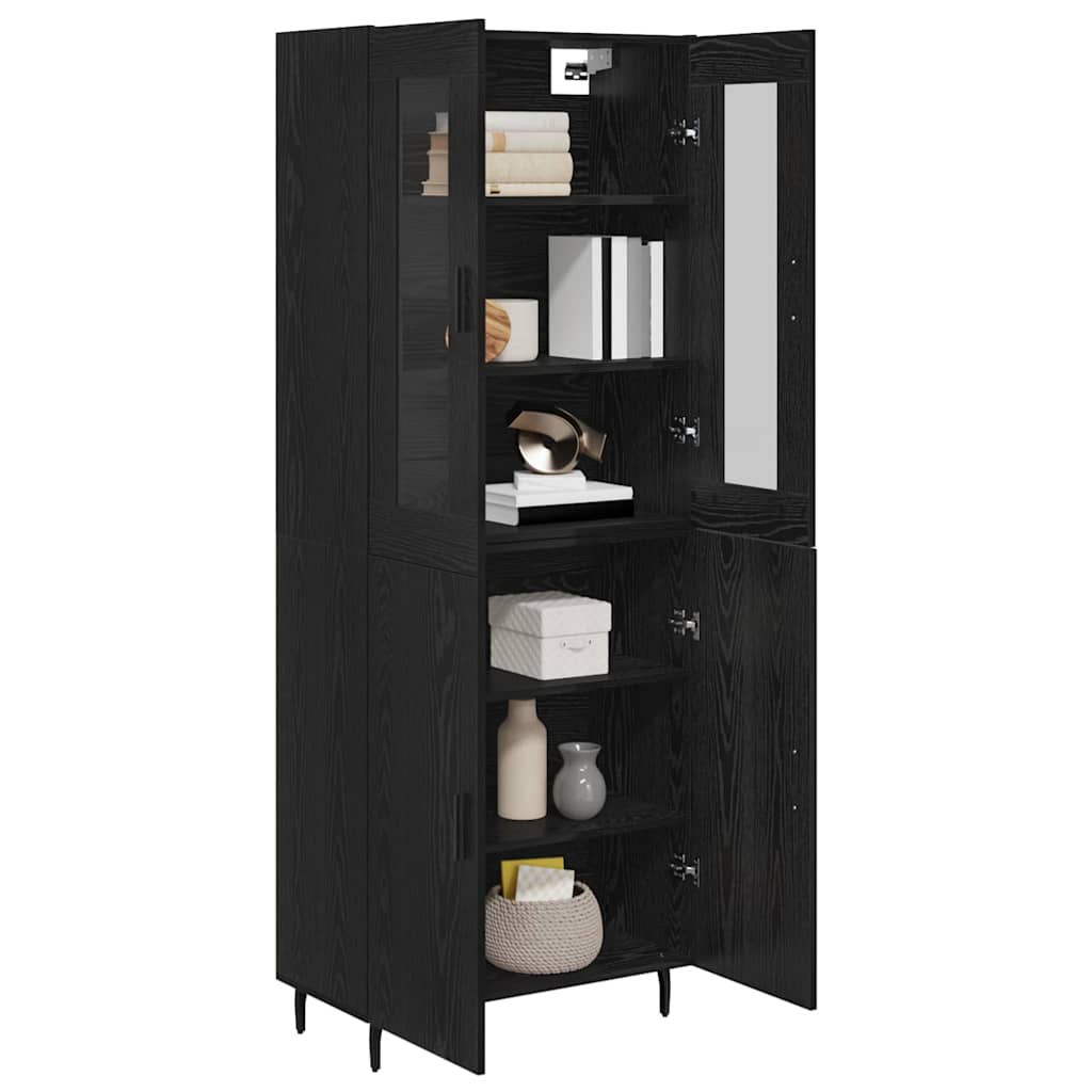 Credenza 2 pcs Rovere Nero Legno Stratificato e Vetro