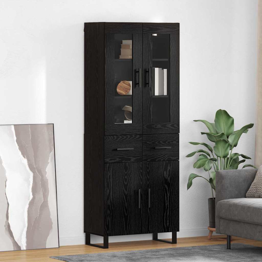 Credenza 2 pcs Rovere Nero Legno Stratificato e Vetro