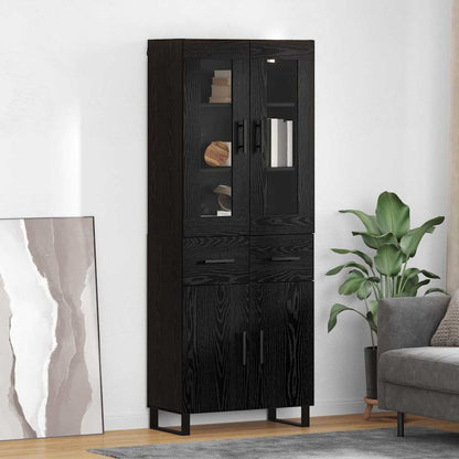 Credenza 2 pcs Rovere Nero Legno Stratificato e Vetro