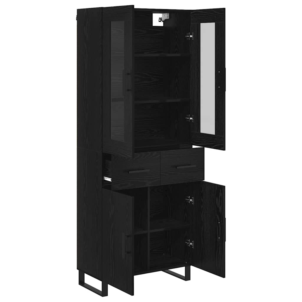 Credenza 2 pcs Rovere Nero Legno Stratificato e Vetro