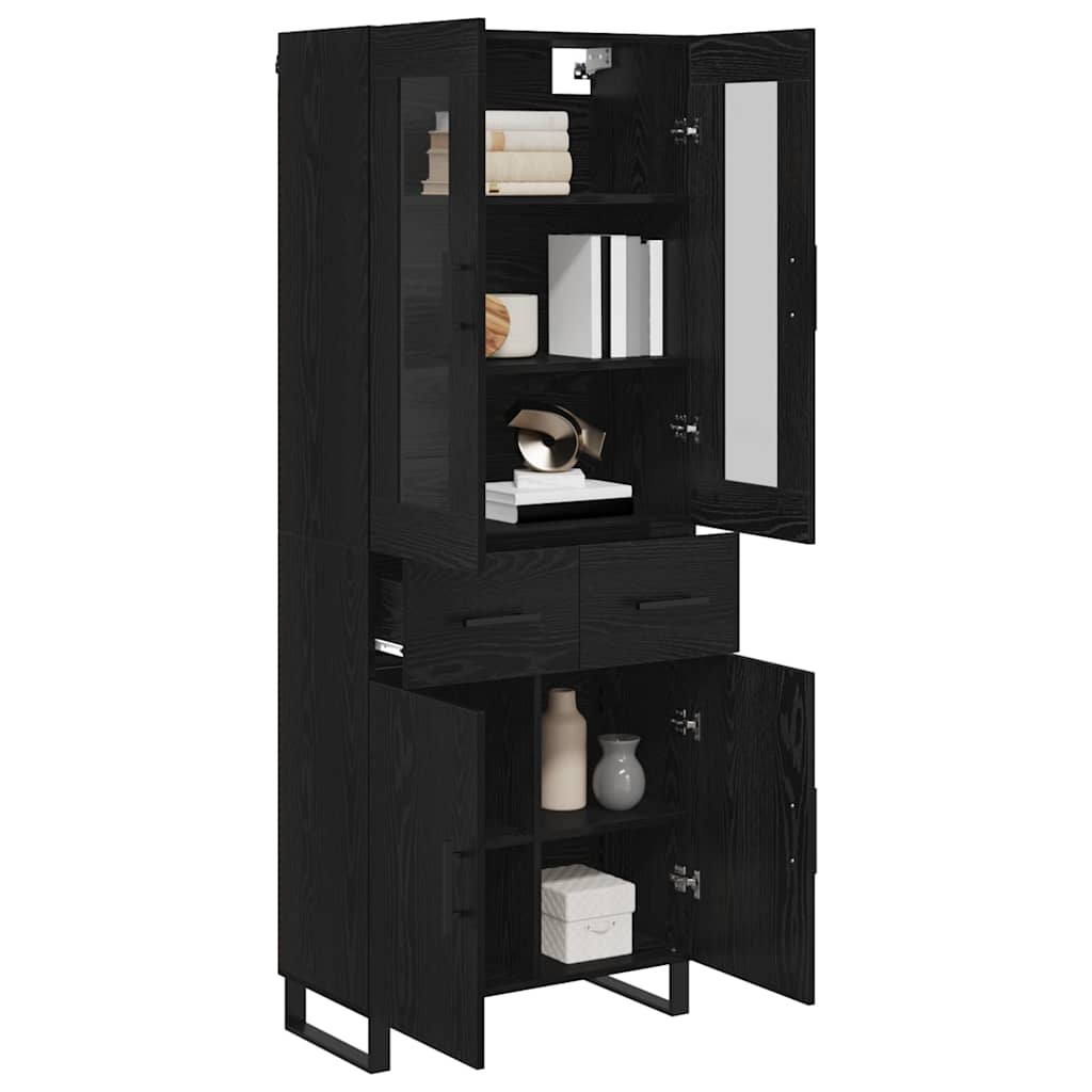 Credenza 2 pcs Rovere Nero Legno Stratificato e Vetro