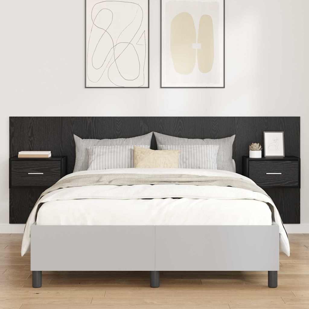 Testata con Comodino 3 pcs Rovere Nero Legno multistrato