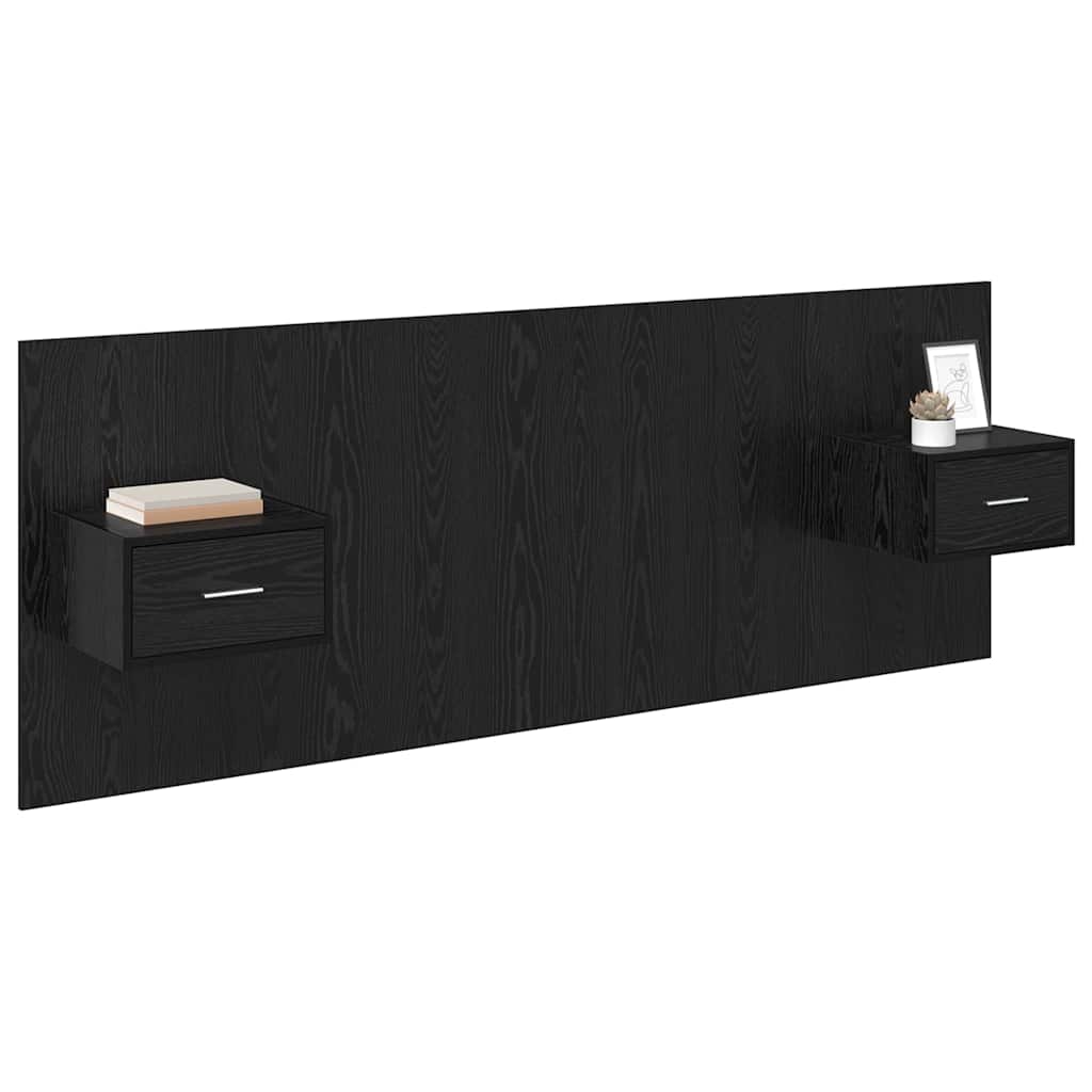 Testata con Comodino 3 pcs Rovere Nero Legno multistrato