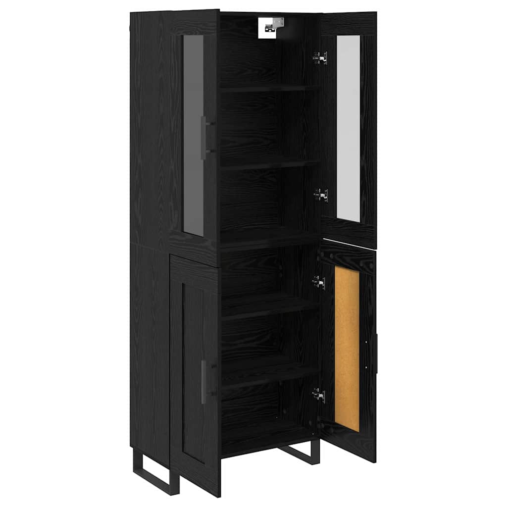 Credenza 2 pcs Rovere Nero Legno Stratificato e Vetro
