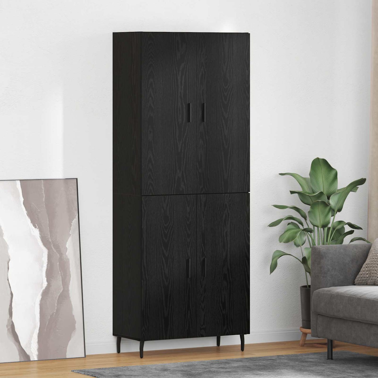 Credenza 2 pcs Rovere Nero Legno Stratificato e Vetro