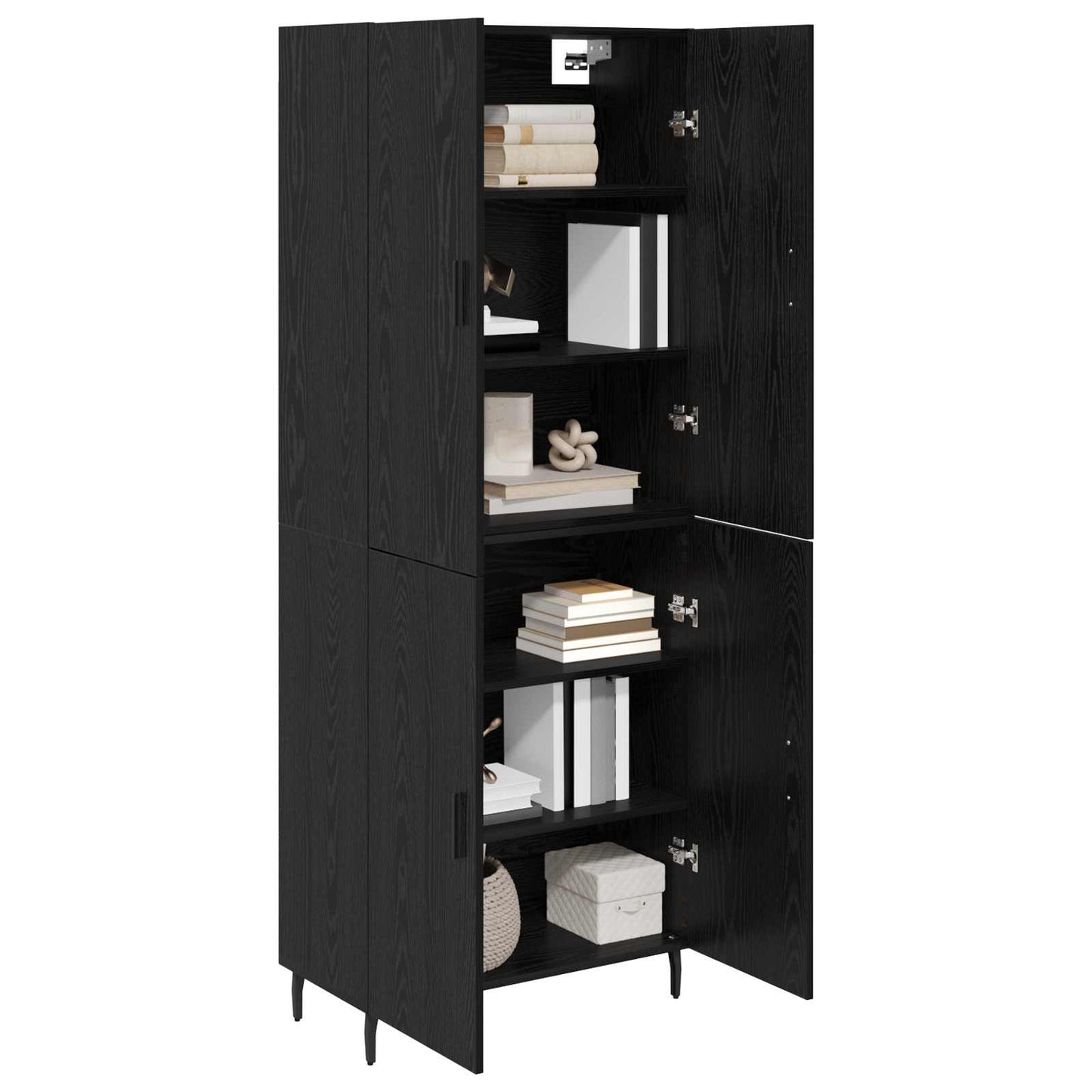 Credenza 2 pcs Rovere Nero Legno Stratificato e Vetro