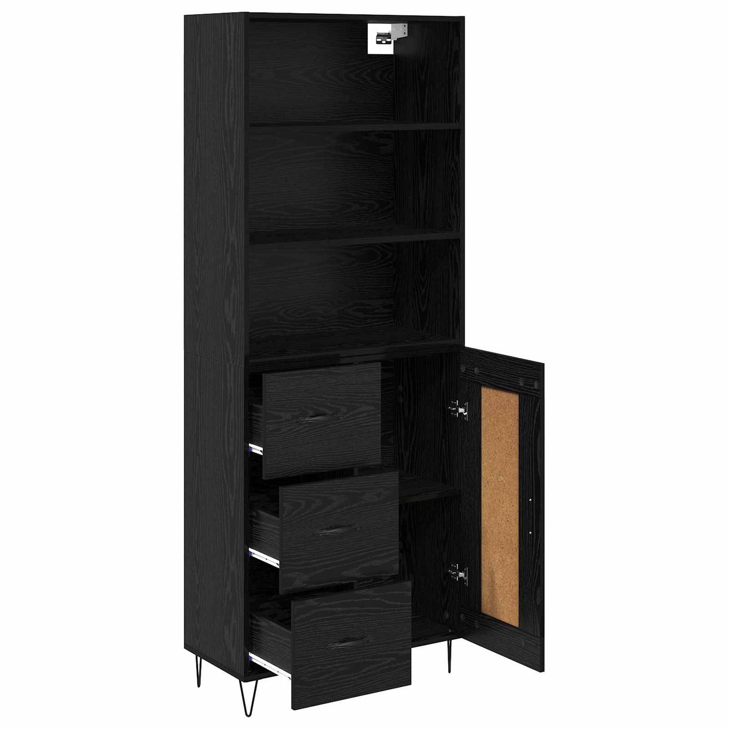 Credenza con cassetto 2 pcs Rovere Nero Legno multistrato