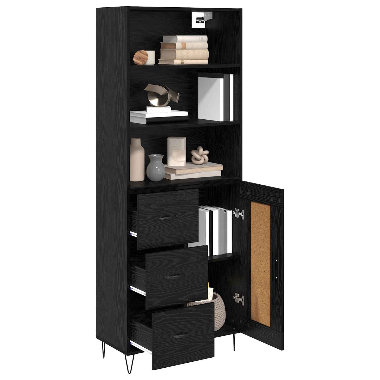Credenza con cassetto 2 pcs Rovere Nero Legno multistrato