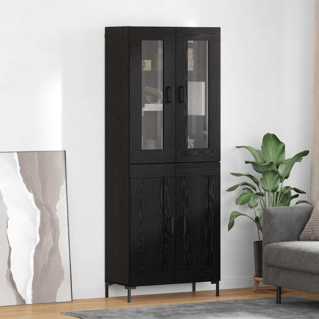 Credenza 2 pcs Rovere Nero Legno multistrato