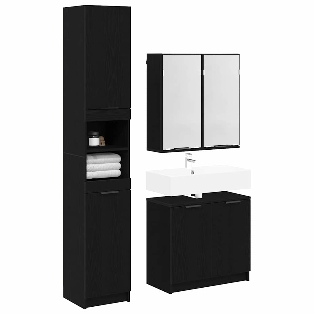 Set di Armadi da Bagno 3 pcs Rovere Nero Legno multistrato