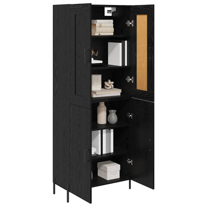 Credenza 2 pcs Rovere Nero Legno multistrato