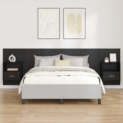 Testata con Comodino 3 pcs Rovere Nero Legno multistrato
