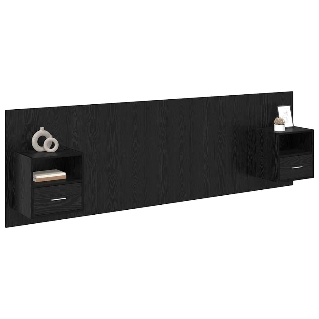 Testata con Comodino 3 pcs Rovere Nero Legno multistrato