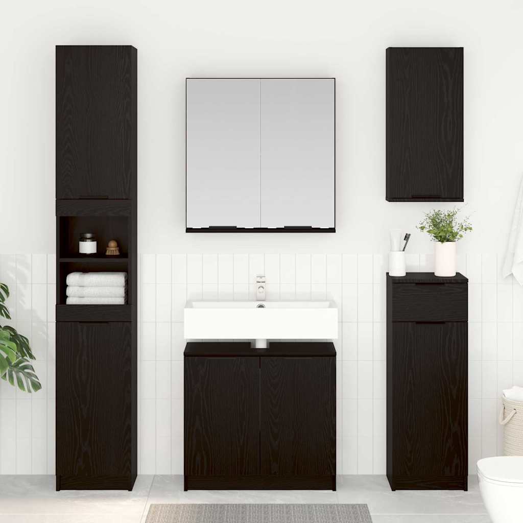 Set di Armadi da Bagno 2 pcs Rovere Nero Legno multistrato