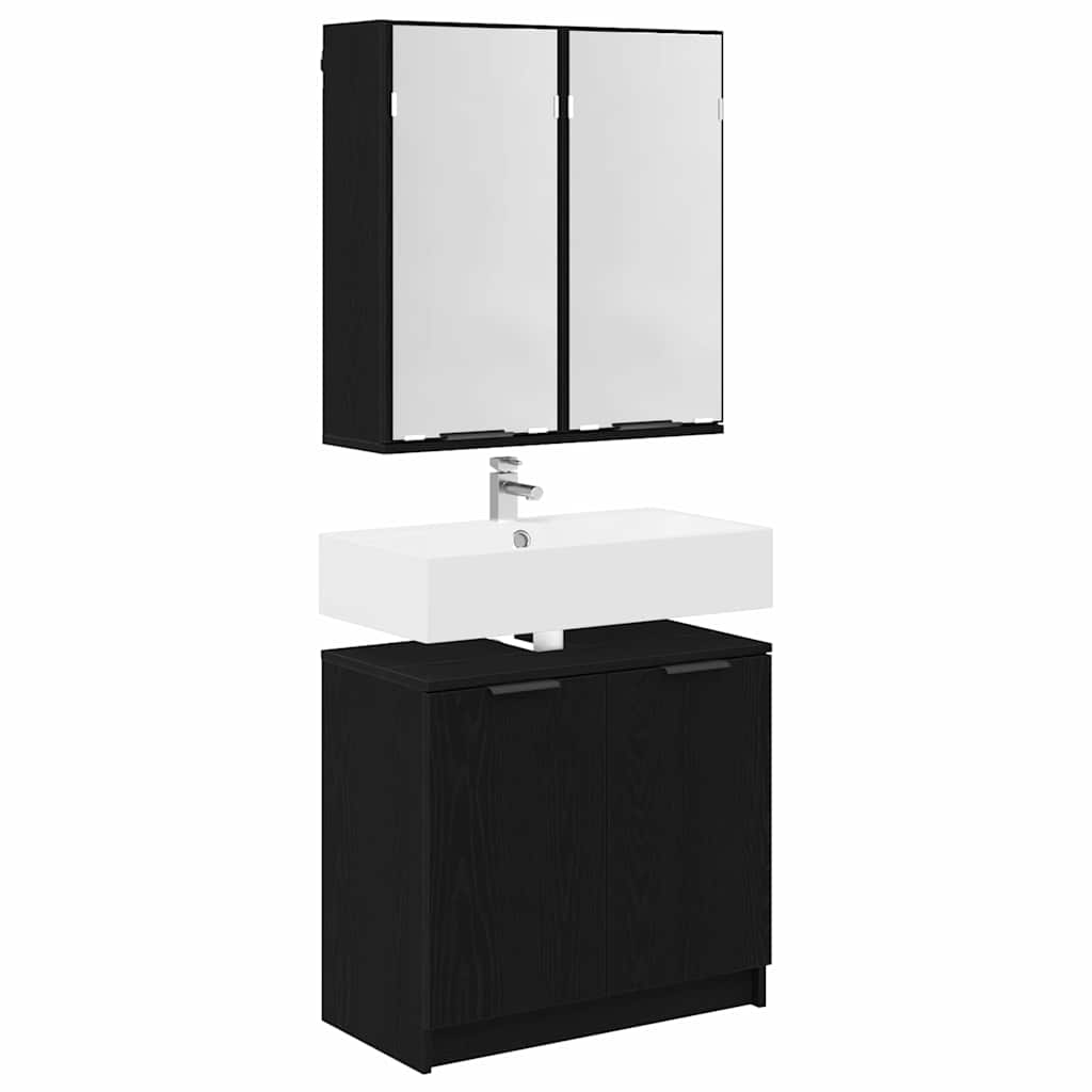 Set di Armadi da Bagno 2 pcs Rovere Nero Legno multistrato