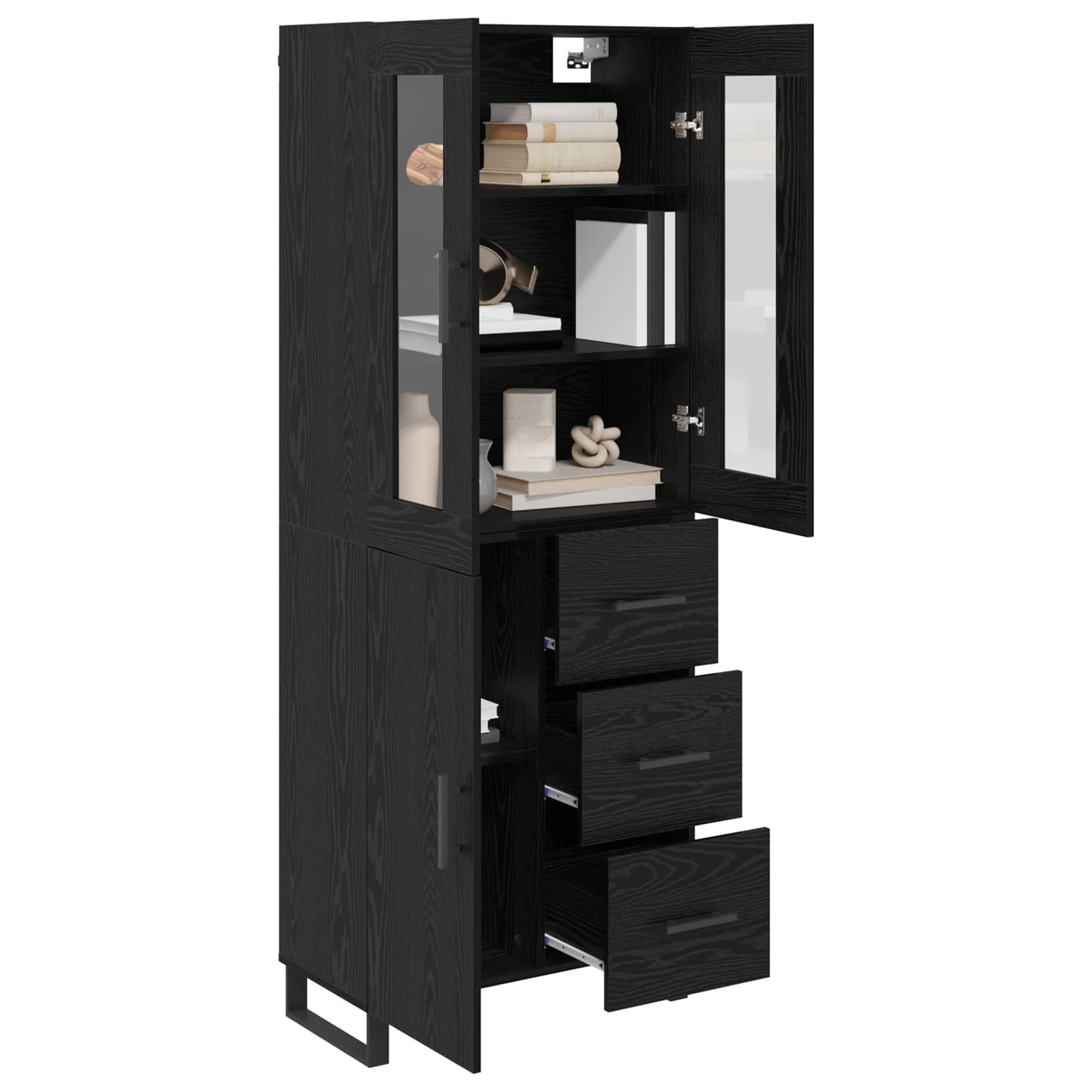 Credenza 2 pcs Rovere Nero Legno Stratificato e Vetro