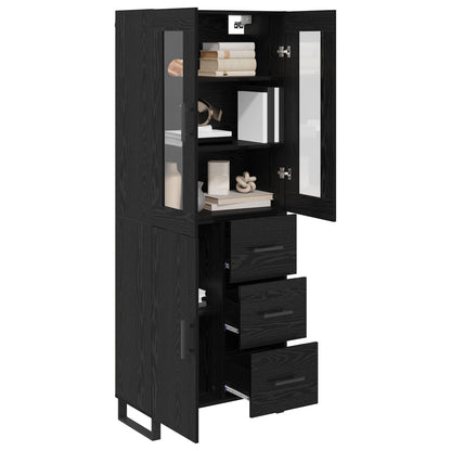 Credenza 2 pcs Rovere Nero Legno Stratificato e Vetro