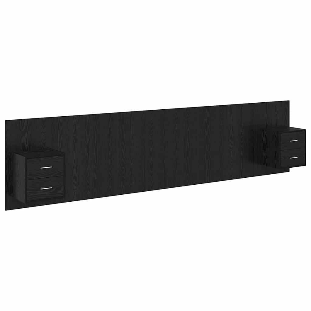 Testata con Comodino 3 pcs Rovere Nero Legno multistrato
