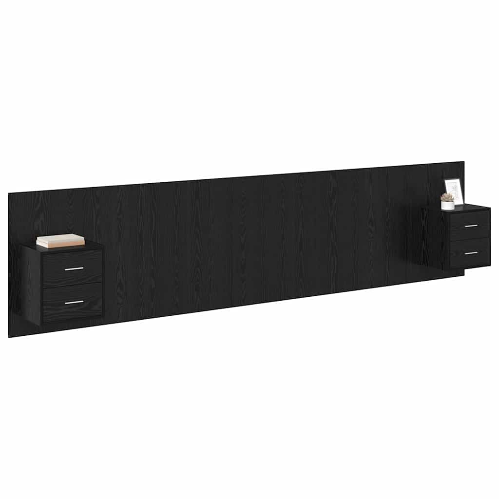 Testata con Comodino 3 pcs Rovere Nero Legno multistrato