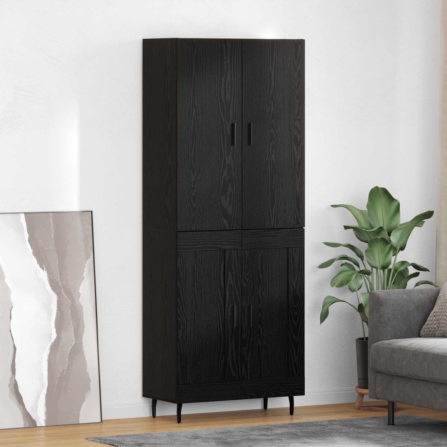Credenza 2 pcs Rovere Nero Legno Stratificato e Vetro