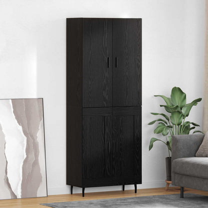 Credenza 2 pcs Rovere Nero Legno Stratificato e Vetro