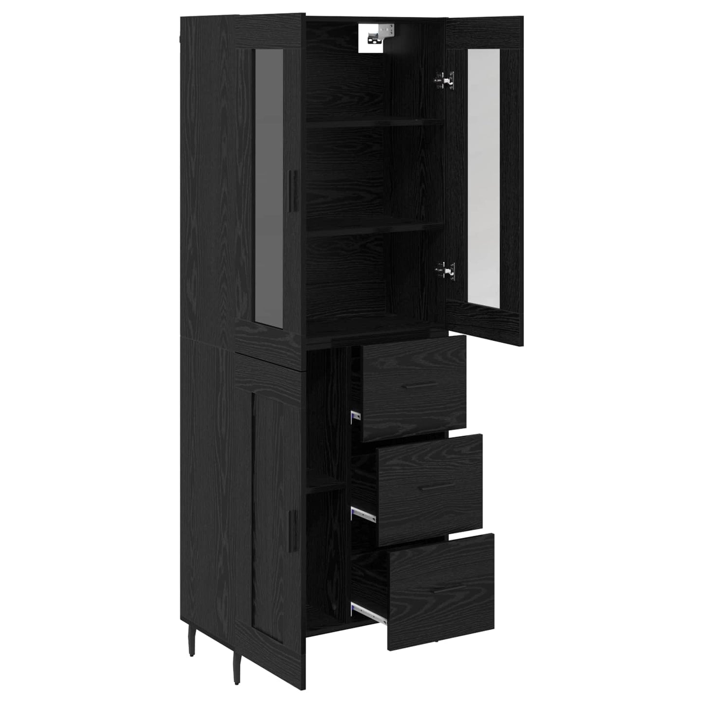 Credenza 2 pcs Rovere Nero Legno Stratificato e Vetro