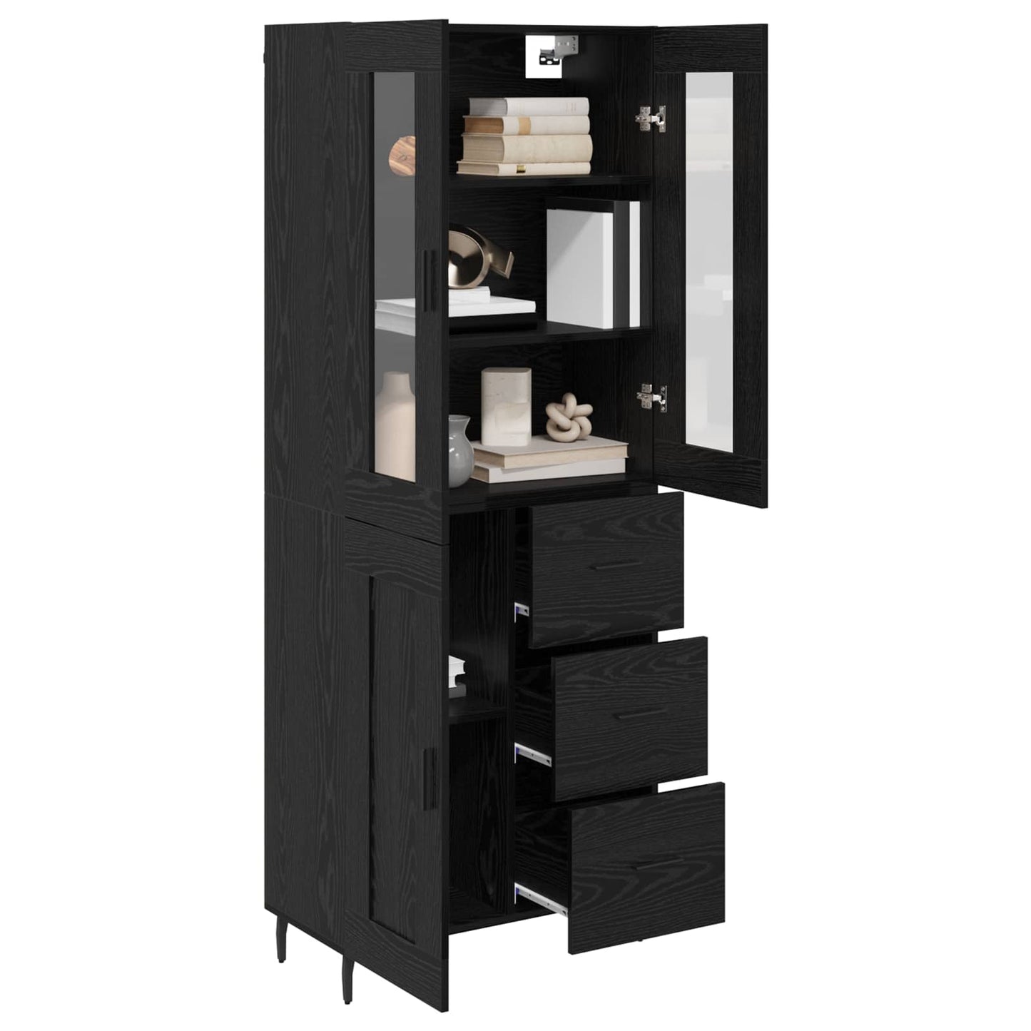 Credenza 2 pcs Rovere Nero Legno Stratificato e Vetro