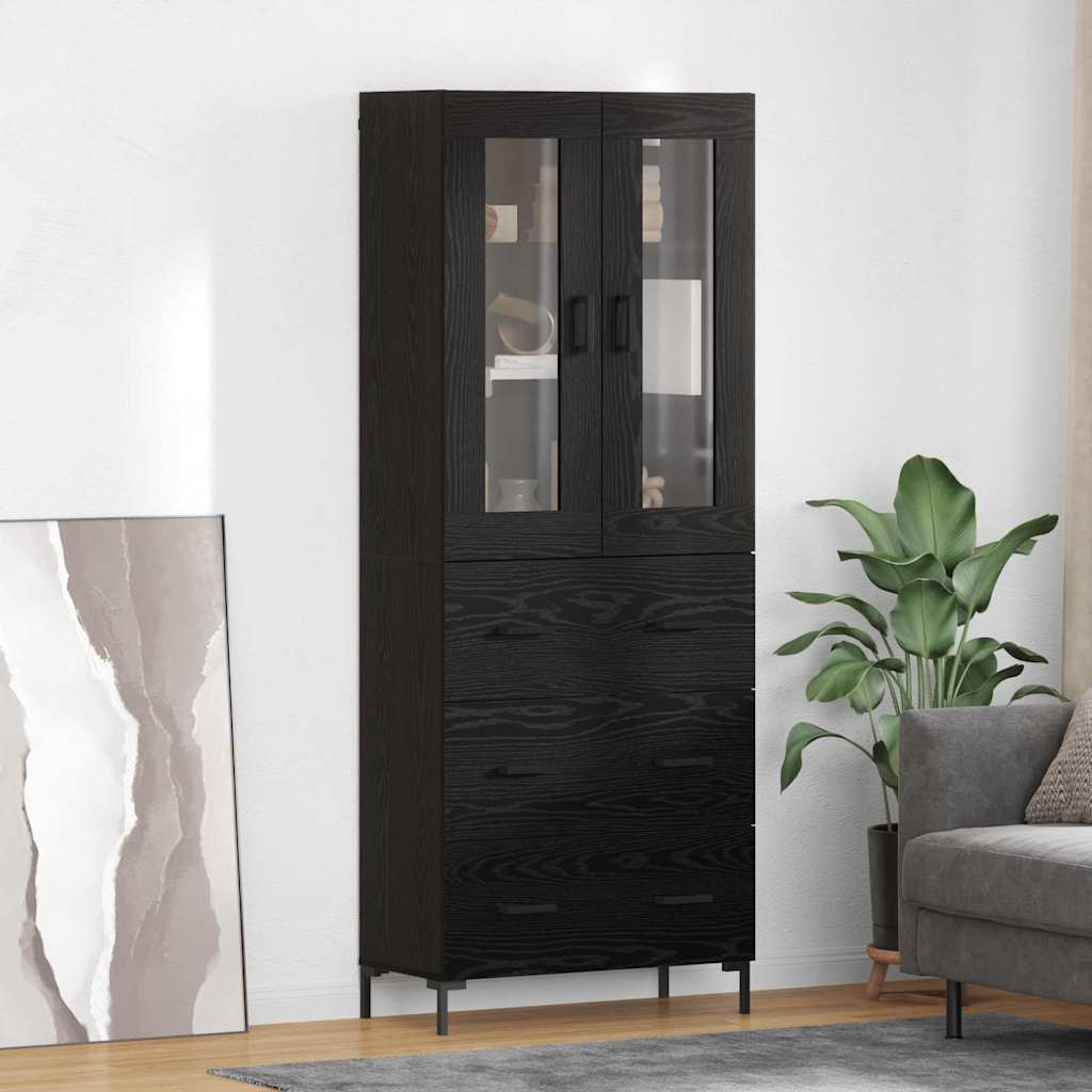 Credenza con cassetto 2 pcs Rovere Nero Legno multistrato