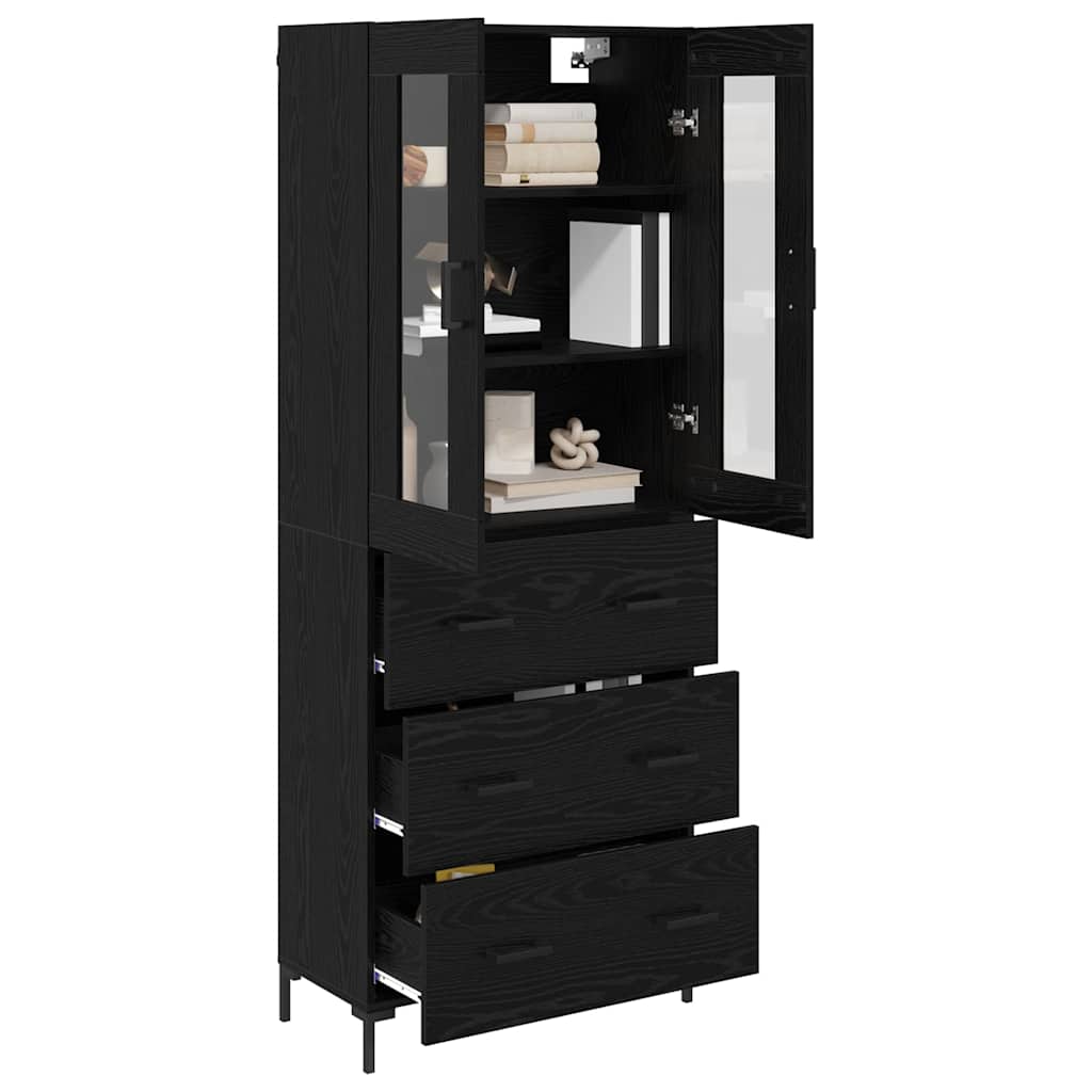 Credenza con cassetto 2 pcs Rovere Nero Legno multistrato