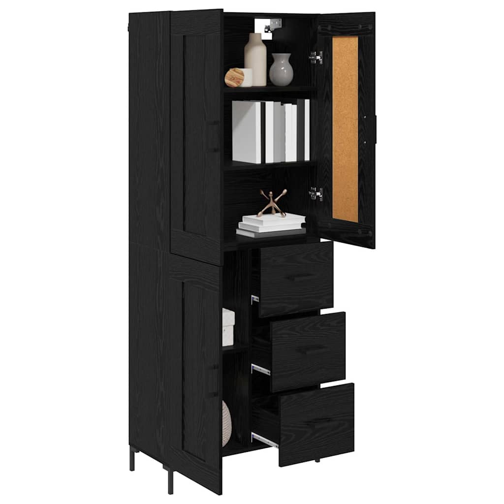 Credenza con cassetto 2 pcs Rovere Nero Legno multistrato