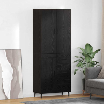 Credenza 2 pcs Rovere Nero Legno Stratificato e Vetro