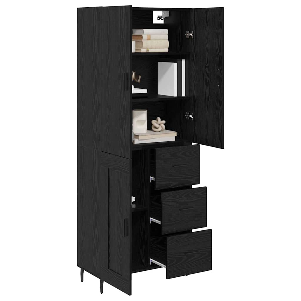 Credenza 2 pcs Rovere Nero Legno Stratificato e Vetro